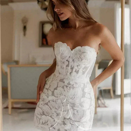 Sexy Glitter Lace Mini Wedding Dress | Custom Bridal Gown -femstylo
