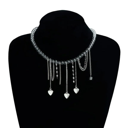 Fashion Heart Beaded Necklace for Women Boho Elegant Irregular Crystal Chain Y2K Choker Exquisite Party Gift Jewelry Accessories