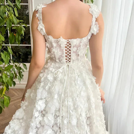 Kyoto Beige Wedding Dress | 3D Flower Lace-Up Back Gown -femstylo