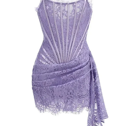 TARUXY Sexy Lace See-through Patchwork Corset Dress Female Bodycon Elegant Party MIrrgualr Mini Dress Women Tube Top Dress New