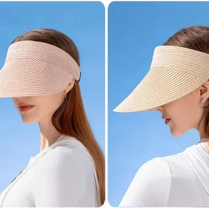 Spring and Summer Women's Outdoor Sunshade  Straw Hat Fashion Empty Top  Duck Tongue Hat Big Brim Cap G37