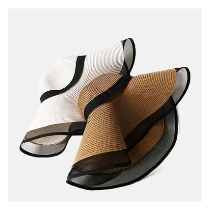 Women Sun Hat Big Eaves Waves Beach Cap Ladies Hat Big Brim Sun Visors UV Cut Bucket Panama Cap Foldable Straw Sunscreen Vintage