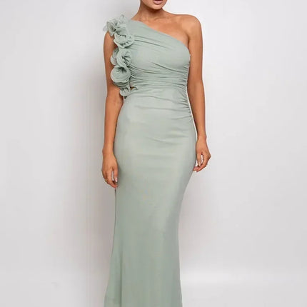 Articat Elegant Sleeveless Slant Shoulder Flower Dress Women Spring/Summer 2025 Sexy Mesh Wrap Hip Dress Party Evening Dress