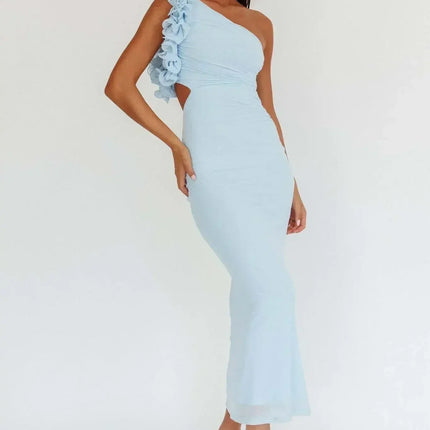 Articat Elegant Slant Shoulder Flower Bodycon Party Club Evening Dress Women Sexy Backless Slim Spring/Summer New  2025 Vestido