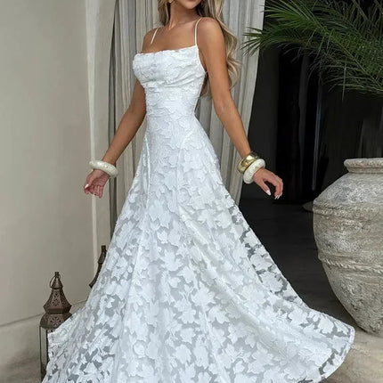 Mozision Spaghetti Strap Backless Sexy Maxi Dress Women Gown Fashion Off-shoulder Sleeveless Lace-up Evening Club Party Dress