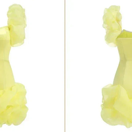 New fashion and sexy solid color wrapped chest dress, women's temperament decorative pleated ruffled edge party dress