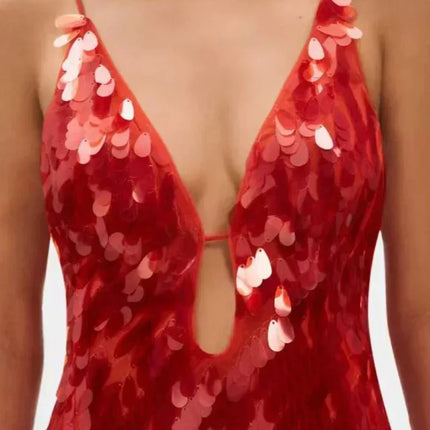 Sexy Women Maxi Dresses Elegant Sequins Sleeveless Female Long Dress Fashion  Solid Deep V Neck Ladies Party Robe Dress