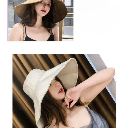 Japanese Sunshade Female Spring and Summer Sunscreen Free To Fold Big Brim Sun Hat Fisherman Hat Cover Face Oversized Hair