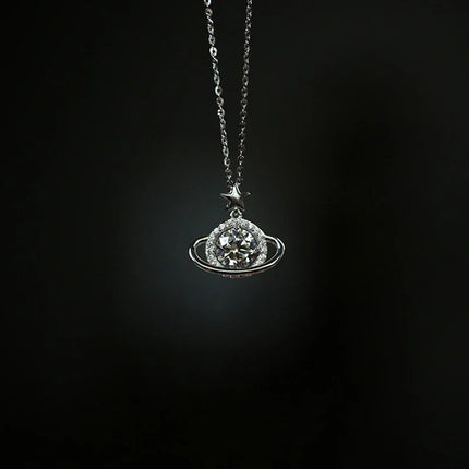 925 Sterling Silver Planet Shape Necklace Simple Charm Shiny Geometric Shape Pendant Birthday Gift for Women Exquisite Jewelry
