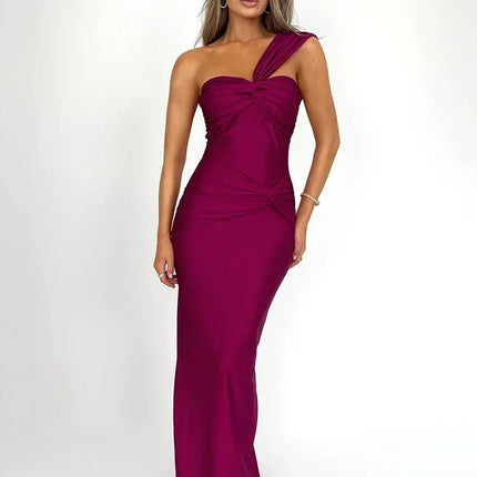 Mozision Strapless Backless Sexy Maxi Dress For Women Fashion One Shoulder Sleeveless Bodycon Club Party Long Dress Elegant