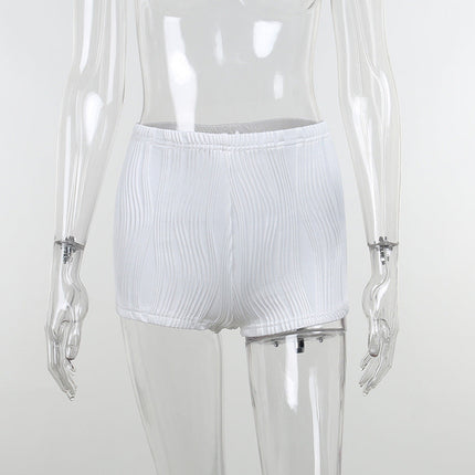 White Deep V-neck Halter Bandage 2 Pieces Sets Sleeveless Backless Suits Outfits with Shorts