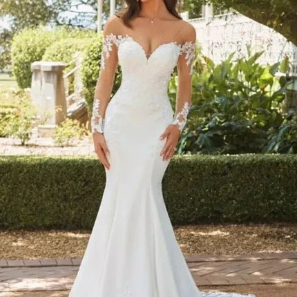 Luxury Lace Appliques Wedding Dresses Sexy Backless Sweetheart Ball Gowns Mermaid Sweep Train Formal Bridal Party Amanda Novias