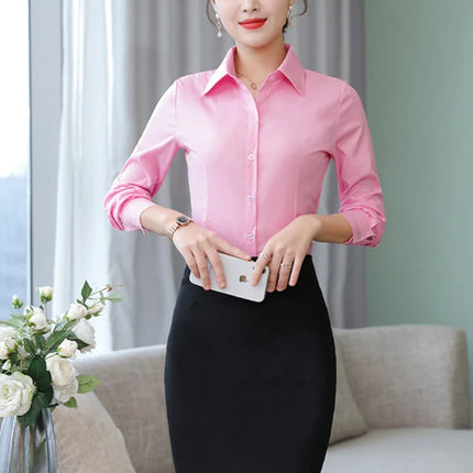 Polyester Cotton Shirts for Women Long Sleeve Blouse