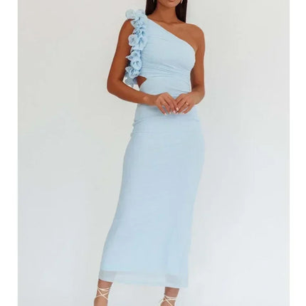 Articat Elegant Slant Shoulder Flower Bodycon Party Club Evening Dress Women Sexy Backless Slim Spring/Summer New  2025 Vestido