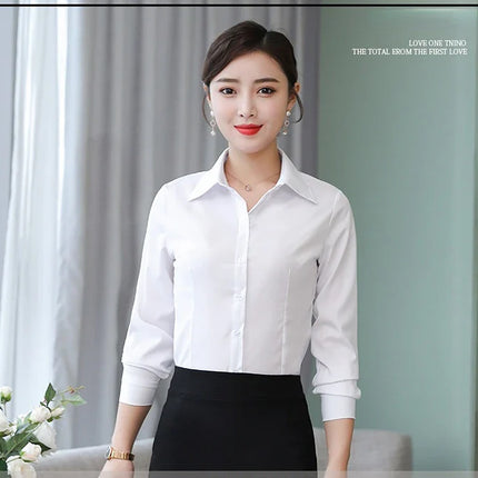 Polyester Cotton Shirts for Women Long Sleeve Blouse