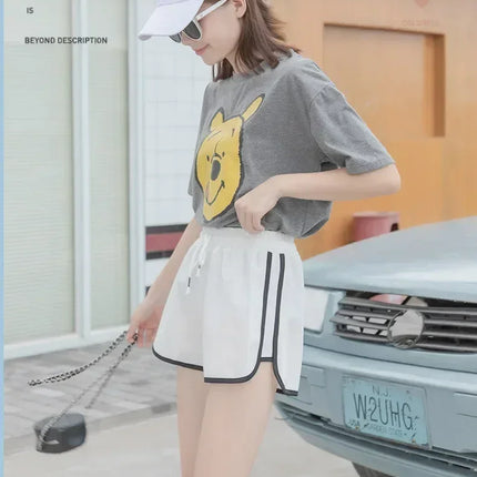 Women Striped Casual Shorts Korean Harajuku Loose All Match Sports Shorts Summer Fashion Simple Yoga Thin Mini Shorts Female