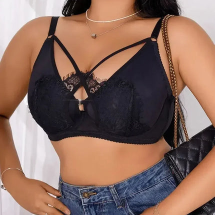 Women's Plus Size Lingerie Half Cup Gathered Push Up Front Button Lace Cross Design Suitable For Voluptuous Women XL-XXXL MR2895