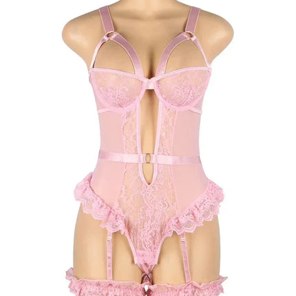 Comeondear Suspenders Women Teddy Leotard Sexy Plus Size Rompers Lingerie Underwire Lace Garter Bodysuits Slim Jumpsuit Pajamas