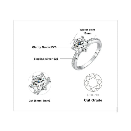 JewelryPalace Moissanite D Color 0.5ct 1ct 1.5ct 2ct 3ct Round S925 Sterling Silver Wedding Engagement Ring for Women