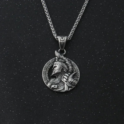 stainless steel King of War Spartan Warrior Portrait Pendant Men\'s Necklace Trend Rock Hip Hop Party Jewelry Christmas Gift