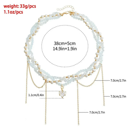 Fashion Heart Beaded Necklace for Women Boho Elegant Irregular Crystal Chain Y2K Choker Exquisite Party Gift Jewelry Accessories