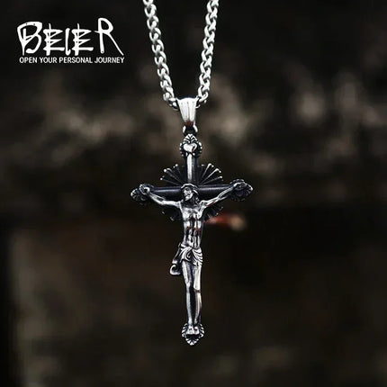 Beier 2022 New Creative Design Jesus Cross Pendant For Men Punk Hip Hop Skull Christian Jewelry Wholesale