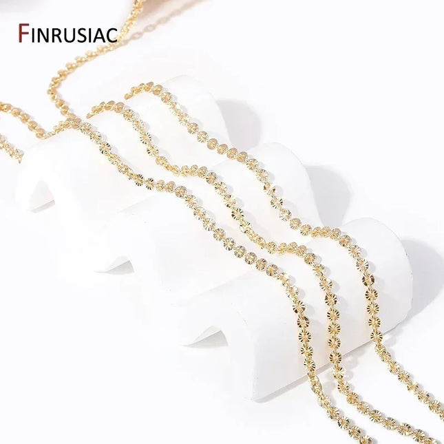 4mm*4.5mm 14K Real Gold Plated Round Textured Chains For Necklace Making, DIY Jewelry Accessories Handmade Crafts Chains