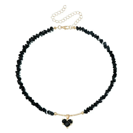 Fashion Heart Beaded Necklace for Women Boho Elegant Irregular Crystal Chain Y2K Choker Exquisite Party Gift Jewelry Accessories