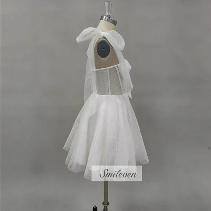 Smileven Short Wedding Dress A Line Sweetheart Neck Shiny Glitter Bride Dresses Mini Bows Strap Vestido de novia 2024 Customized
