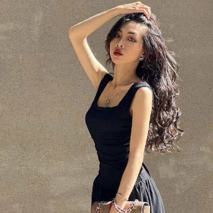 Ruched Bodycon Maxi Dress | Square Neck Slip Dress -femstylo