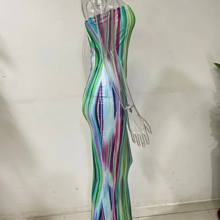 Spring And Summer Dresses For Women Chest Wrap Printed Off Shoulder Bandage Slim Sexy Long Dress 2023 New Fashion party MsChuh