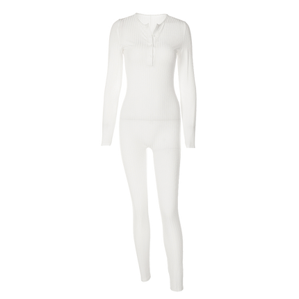 V-Neck Long Sleeves Buttons Bodycon Skinny Jumpsuit Rompers