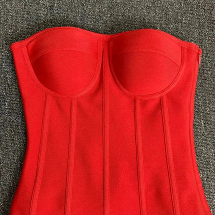 Real Photos Women New Bandage Dress Strapless Laced Up Back Flowers Hem Bodycon Mini Celebrity Evening Party Birthday Dresses