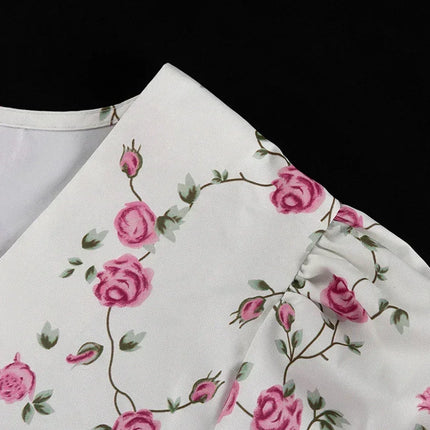Clacive Summer Slim Print Women's Dress 2024 Sexy V-Neck Short Sleeve Mini Dresses Elegant High Waist Pleated Female Dress
