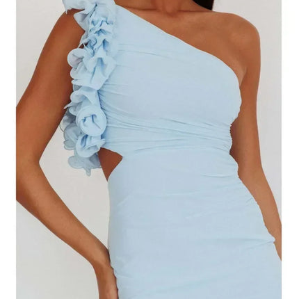 Articat Elegant Slant Shoulder Flower Bodycon Party Club Evening Dress Women Sexy Backless Slim Spring/Summer New  2025 Vestido