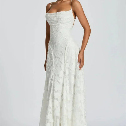 Mozision Spaghetti Strap Backless Sexy Maxi Dress Women Gown Fashion Off-shoulder Sleeveless Lace-up Evening Club Party Dress
