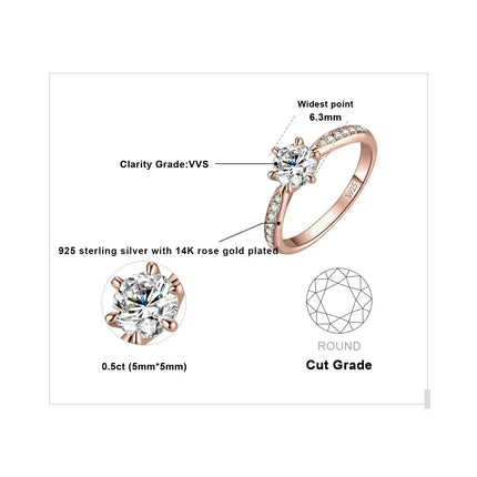 JewelryPalace Moissanite D Color 0.5ct 1ct 1.5ct 2ct 3ct Round S925 Sterling Silver Wedding Engagement Ring for Women