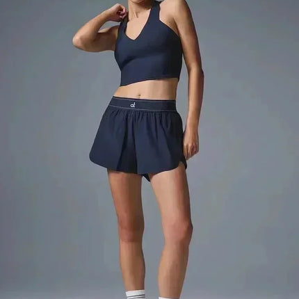Outdoor Running Anti-Shine Sports Shorts Letter High Waisted Webbing Yoga Fitness Quick Dry Shorts