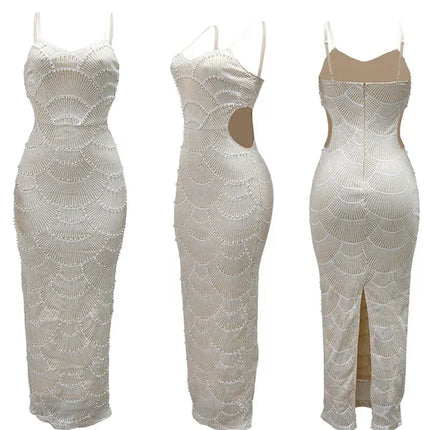 New Sequin Hollow Out Spaghetti Strap Backless Mermaid Long Dresses Women Elegant Celebrity Party Evening Wedding Bodycon Gowns