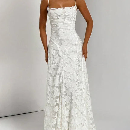 Mozision Spaghetti Strap Backless Sexy Maxi Dress Women Gown Fashion Off-shoulder Sleeveless Lace-up Evening Club Party Dress