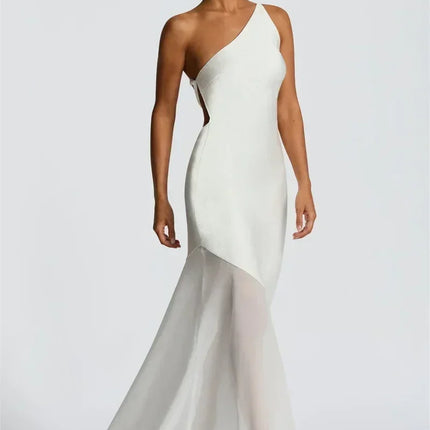 Mozision One Shoulder Backless Sexy Maxi Dress Women Gown Fashion Patchwork Sleeveless Bodycon Club Party Long Dress Elegant