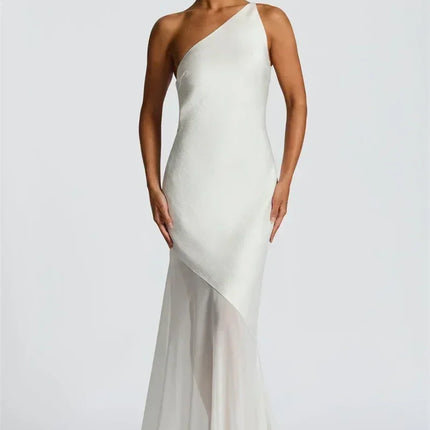 Mozision One Shoulder Backless Sexy Maxi Dress Women Gown Fashion Patchwork Sleeveless Bodycon Club Party Long Dress Elegant