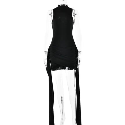 Turtleneck Sleeveless Mini Dress | Ruched Asymmetrical Party Dress - Femstylo