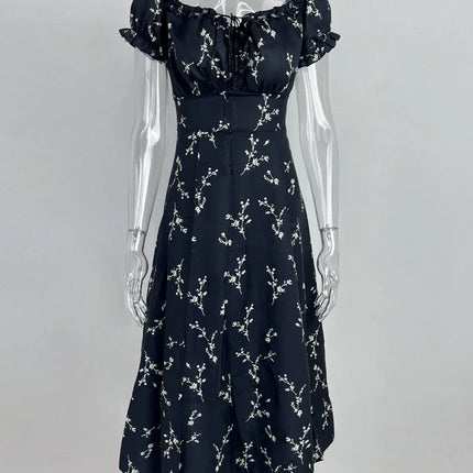 Summer Floral Off Shoulder Puff Sleeve Maxi Dress