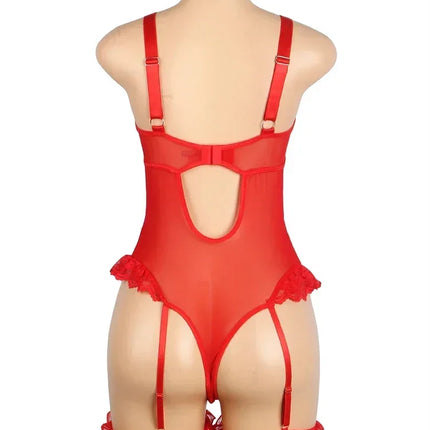 Comeondear Suspenders Women Teddy Leotard Sexy Plus Size Rompers Lingerie Underwire Lace Garter Bodysuits Slim Jumpsuit Pajamas