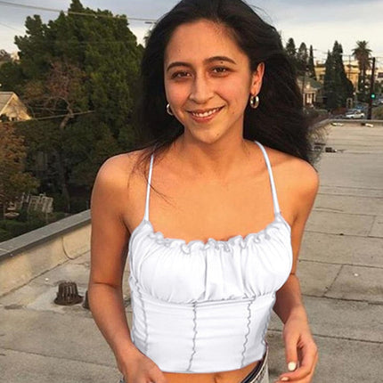 Sexy Summer Women Ruffles Tank Top Fashion Ladies Sleeveless Strapless Ruched Slim Crop Top