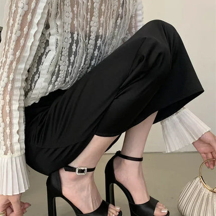 Liyke Runway Style Black High Heels Platform Sandals For Women Cozy Silk Square Toe Buckle Strap Lady Party Dress Shoes Size 40