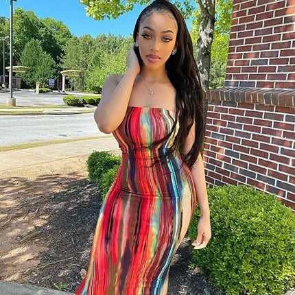 Spring And Summer Dresses For Women Chest Wrap Printed Off Shoulder Bandage Slim Sexy Long Dress 2023 New Fashion party MsChuh