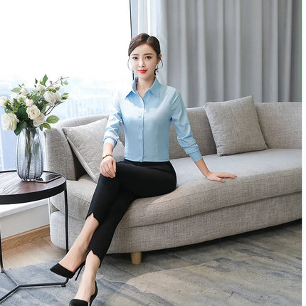 Polyester Cotton Shirts for Women Long Sleeve Blouse