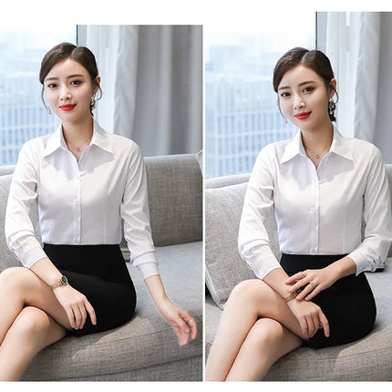 Polyester Cotton Shirts for Women Long Sleeve Blouse